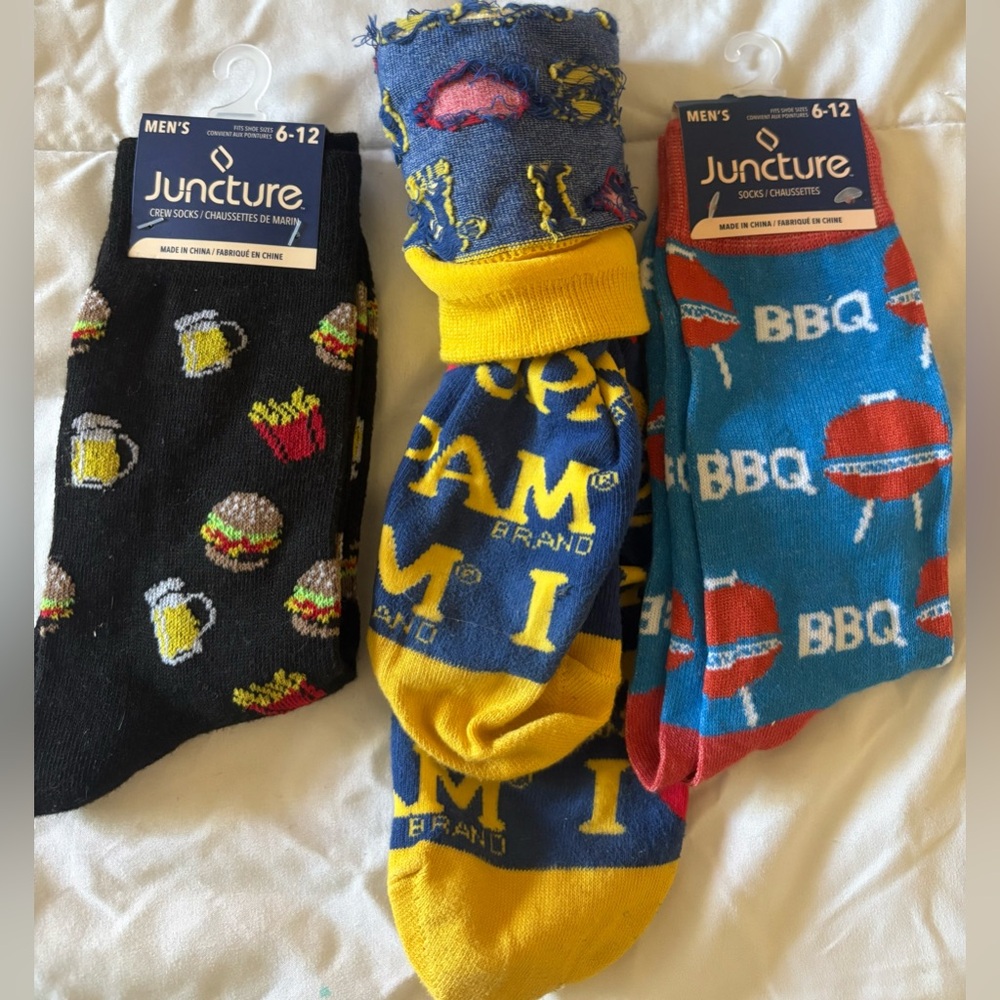Juncture Men's Casual Fun Socks Bundle - Black, Blue, Red